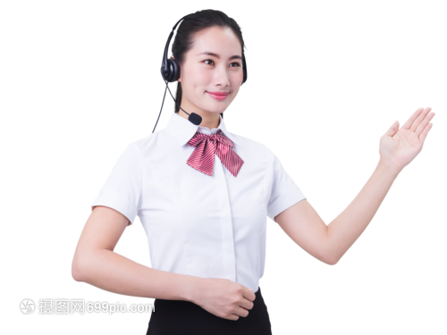 商业亲和力 美女客服举手手势的客户服务艺术